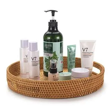 Elegant Rattan Round Serving Tray with Cut-Out Handles