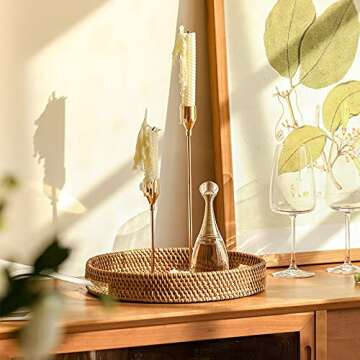 Elegant Rattan Round Serving Tray with Cut-Out Handles