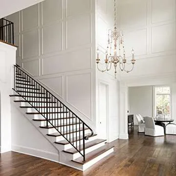 Farmhouse Chandelier for Dining Room, 5-Light Wood Chandelier, French Country Lighting with Bead Strings, 21.5" L x 30" H