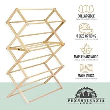 Pennsylvania Woodworks Clothes Drying Rack: Solid Maple Hard Wood Laundry Rack for Sweaters, Blouses, Lingerie & More, Durable Folding Drying Rack, Made in USA, No Assembly Needed, Medium
