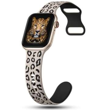 CreateGreat Engraved Leopard Bands Compatible with Apple Watch Band 41mm 40mm 38mm Women, Two-Tone S...