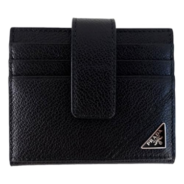 Prada Men's Black Leather Card Holder Bifold Wallet with Triangle Logo