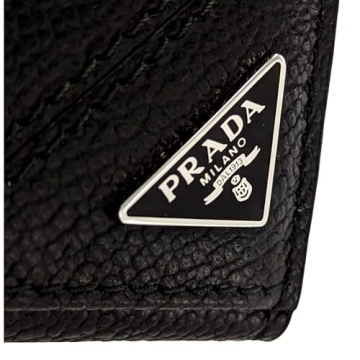 Prada Men's Black Leather Bifold Wallet with Logo