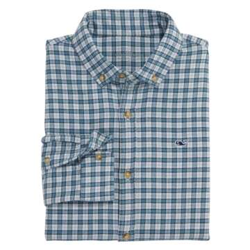 vineyard vines Boys' Stretch Flannel Check Shirt, Larkspur, X-Large