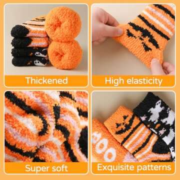 TEHOOK 4 Times Thicker Halloween Fuzzy Socks, Halloween Gifts for Women, Boo Spooky Basket Stuffers for Her, Cozy Fluffy Soft Warm Socks for Fall Winter