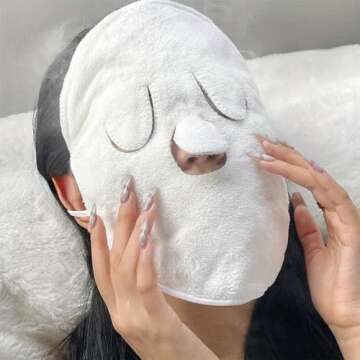 BLACKCROWN 4 Holes Towel Mask Reusable Face Towel Mask Cold Hot Compress Facial Steamer Moisturizing Beauty Skin Care Spa Towels for Facial Steamer Mask for Women Girls (2 Pack)