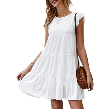 KIRUNDO Sun Dresses for Women 2025 Casual White Graduation Sleeveless Ruffle Sleeve Beach Vacation R...