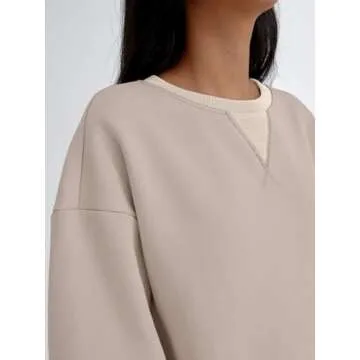 Trendy Queen Womens Oversized Crewneck Sweatshirt Fleeced 2025 Fall Fashion Outfits Clothes Clothing Loose Fit Comfy Crew Neck Color Block Pullover Top