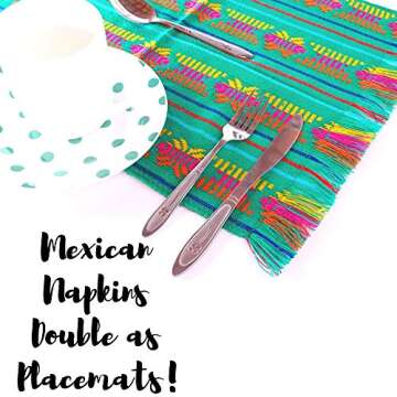 Mexican Fiesta Cloth Napkins, Fiesta Party Supplies in Assorted Colors, Bulk Set of 6 Fiesta placemats for Cinco de Mayo, Mexican Weddings, Coco Size 14x20 Nap001