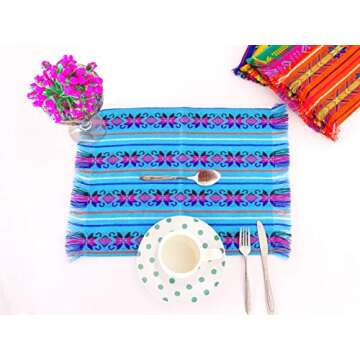 Mexican Fiesta Cloth Napkins, Fiesta Party Supplies in Assorted Colors, Bulk Set of 6 Fiesta placemats for Cinco de Mayo, Mexican Weddings, Coco Size 14x20 Nap001