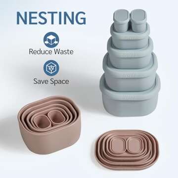 ISSEVE 6Pcs/Set Nesting Silicone Food Storage Containers with Lids, BPA Free Reusable Meal Prep Sili...