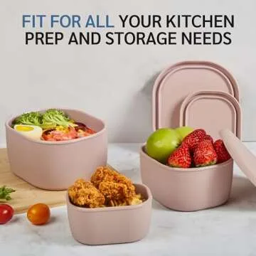 ISSEVE 6Pcs/Set Nesting Silicone Food Storage Containers with Lids, BPA Free Reusable Meal Prep Silicone Containers Lunch Box Bento Box Set (33.8oz, 20oz, 10oz, 6.7oz, 1.3oz) (Pink)