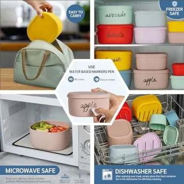 ISSEVE 6Pcs/Set Nesting Silicone Food Storage Containers with Lids, BPA Free Reusable Meal Prep Silicone Containers Lunch Box Bento Box Set (33.8oz, 20oz, 10oz, 6.7oz, 1.3oz) (Pink)