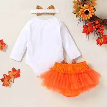 Thanksgiving Outfits Set Baby Girls Gobble 'Til You Wobble Long Sleeve Romper and Pleated Tutu Skirts (Gobble 'Til You Wobble, 0-3 Months)