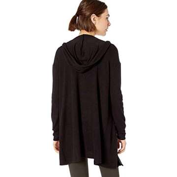 Daily Ritual Women's Cozy Knit Long-Sleeve Hooded Open Cardigan, Black, Large