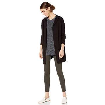 Daily Ritual Women's Cozy Knit Long-Sleeve Hooded Open Cardigan, Black, Large