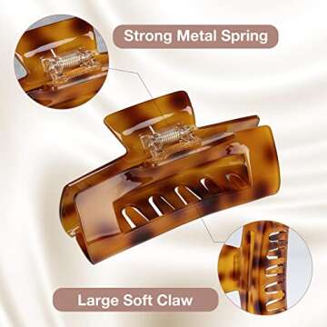Lolalet Hair Clips Clips for Thick Hair, 4.1 Inch Large Acrylic Hair Claw Clips Strong Hold Big Rectangle Jaw Clamps for Long Curly Hair -2 Pack/Style A