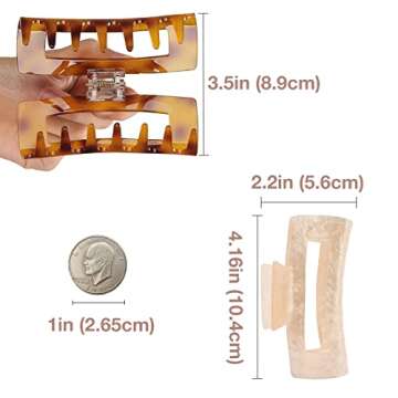 Lolalet Hair Clips Clips for Thick Hair, 4.1 Inch Large Acrylic Hair Claw Clips Strong Hold Big Rectangle Jaw Clamps for Long Curly Hair -2 Pack/Style A