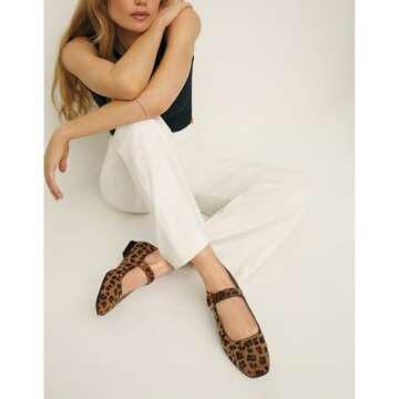 DOEYG Leopard Ballet Flats Shoes for Women Animal Print Suede Mary Jane Flats Shoes Square Toe Dress Casual Comfortable Velvet Ballerina Shoes with Buckle Strap Size 7.5