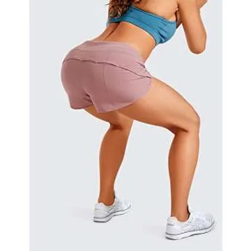 CRZ YOGA Women's Quick Dry Workout Running Shorts Mesh Liner - 2.5'' Drawstring Sport Gym Athletic Shorts Zip Pocket Figue Small