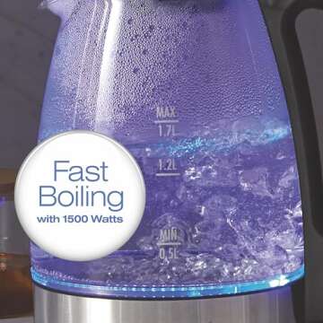 Hamilton Beach 1.7L Electric Kettle, Water Boiler & Heater, LED Indicator, Built-In Mesh Filter, Auto-Shutoff & Boil-Dry Protection, Cordless Serving, Clear Glass (40864)