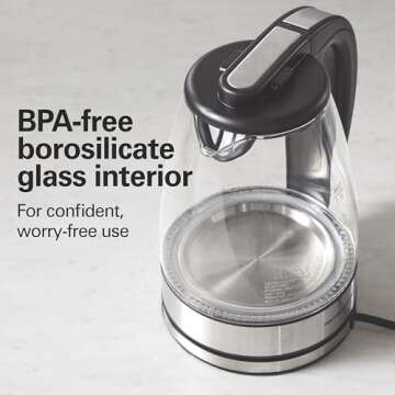 Hamilton Beach 1.7L Electric Kettle, Water Boiler & Heater, LED Indicator, Built-In Mesh Filter, Auto-Shutoff & Boil-Dry Protection, Cordless Serving, Clear Glass (40864)