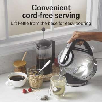 Hamilton Beach 1.7L Electric Kettle, Water Boiler & Heater, LED Indicator, Built-In Mesh Filter, Auto-Shutoff & Boil-Dry Protection, Cordless Serving, Clear Glass (40864)