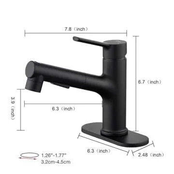 Stylish Matte Black Utility Faucet with Pull Out Sprayer and 360° Swivel