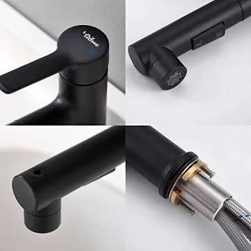 Matte Black Pull Out Sprayer Bathroom Faucet - Modern Design