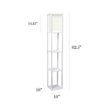 Simple Designs LF1014-WHT Etagere Organizer Storage Shelf Linen Shade Floor Lamp, White