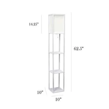 Simple Designs LF1014-WHT Etagere Organizer Storage Shelf Linen Shade Floor Lamp, White