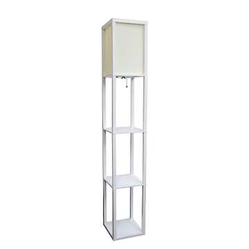 Simple Designs LF1014-WHT Etagere Organizer Storage Shelf Linen Shade Floor Lamp, White