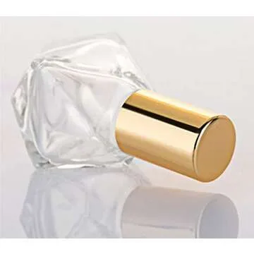 ConStore 10 PCS Mini Portable Polygonal Clear Glass Roller Bottle,8ml/0.27oz DIY Travel Essential Oil Roll On Bottle with Stainless Steel Ball Gold Cap