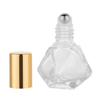 ConStore 10 PCS Mini Portable Polygonal Clear Glass Roller Bottle,8ml/0.27oz DIY Travel Essential Oil Roll On Bottle with Stainless Steel Ball Gold Cap