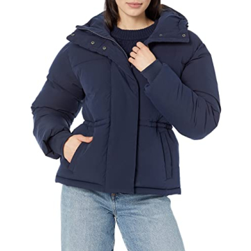 Amazon Essentials Women’s Short Waisted Puffer Jacket in Navy - Stylish & Warm