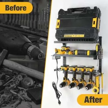 COFIT Power Tool Organizer, Power Drill Tool Holder with Charging Station, Wall Mount Tool Storage Organizer, 3-Tier Adjustable Height Iron Tool Rack for Garage Organization and Workshop