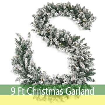 HomeKaren Christmas Garland 9 Ft by 12 Inch Prelit Fraser Fir Xmas Garland with 50 LED Lights, Real Like Lush and Classics Green Style for Indoor Outdoor Home Decoration (Brief-Flocked_Battery)