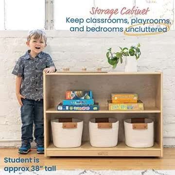 ECR4Kids 2-Shelf Mobile Storage Cabinet, Classroom Furniture, Natural