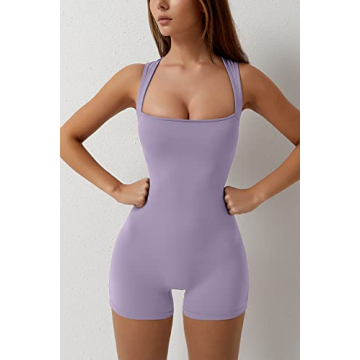 QINSEN Women's Strappy Square Neck Jumpsuit for Comfort