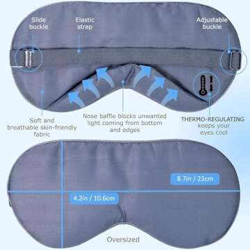 Vegan Silk - 100% Bamboo Viscose Sleep Eye Mask - Navy Gray, 1 Pk - Light Blocking Travel Blindfold ...