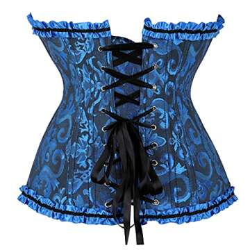 Plus Size Women Corset Top Lace up Vintage Royal Corset Bustier Burlesque Costume XX-Large Black Blue