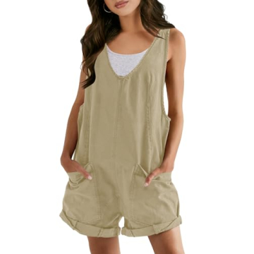 Panadila Womens Overalls Shorts Casual Summer Romper V Neck Sleeveless Jumpsuits Shortalls Loose Fit...