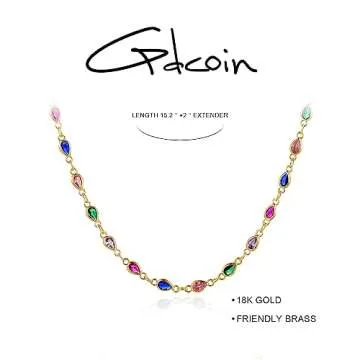 GDCOIN Dainty Gold Chain Choker Necklace for Women 18K Gold Plated Waterdrop Shape Multicolor Zirconium Choker Dense, Colorful Link Chain Necklace Jewelry Gift