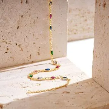 GDCOIN Dainty Gold Chain Choker Necklace for Women 18K Gold Plated Waterdrop Shape Multicolor Zirconium Choker Dense, Colorful Link Chain Necklace Jewelry Gift