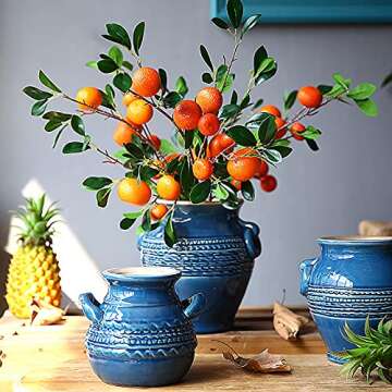 Firlar 4Pcs Artificial Orange Branch,34.3in Fake Flowers Imitation Orange Fruit Branch with Green Le...