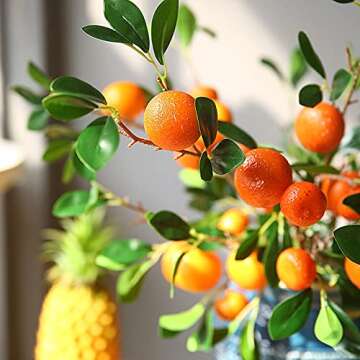 Firlar 4Pcs Artificial Orange Branch,34.3in Fake Flowers Imitation Orange Fruit Branch with Green Leaves Decorative,Lifelike Fake Fruit Props for Decorative Fruit Flower Arrangement Photography Props