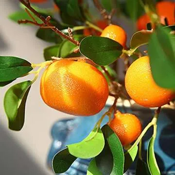 Firlar 4Pcs Artificial Orange Branch,34.3in Fake Flowers Imitation Orange Fruit Branch with Green Leaves Decorative,Lifelike Fake Fruit Props for Decorative Fruit Flower Arrangement Photography Props