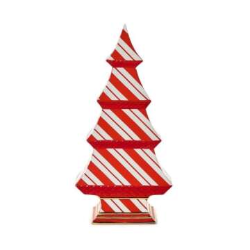 Two's Company Peppermint Twist Christmas Tree - Tiered Dolomite Decoration, Festive Candy Cane Desig...