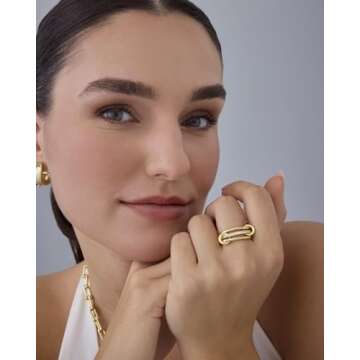 PAVOI 14K Gold Plated Chunky Stackable Statement Ring for Women | Cubic Zirconia Interlocking Band | Size 5