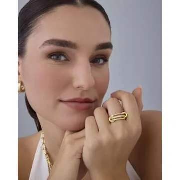 PAVOI 14K Gold Plated Chunky Stackable Statement Ring for Women | Cubic Zirconia Interlocking Band | Size 5